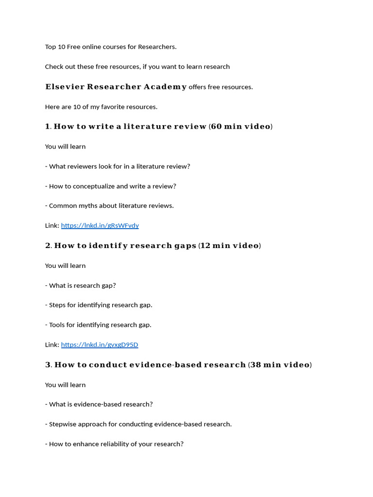 Top 10 Free Research Courses Online | PDF