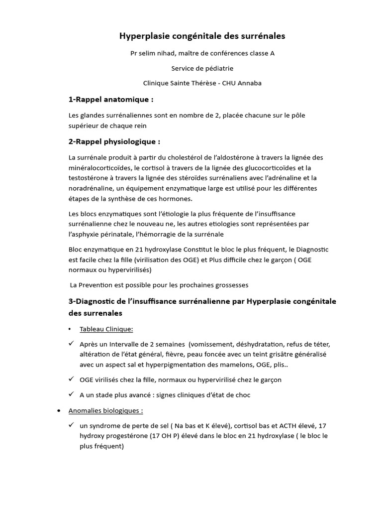 Hyperplasie congénitale des surrénales | PDF | Glande surrénale ...