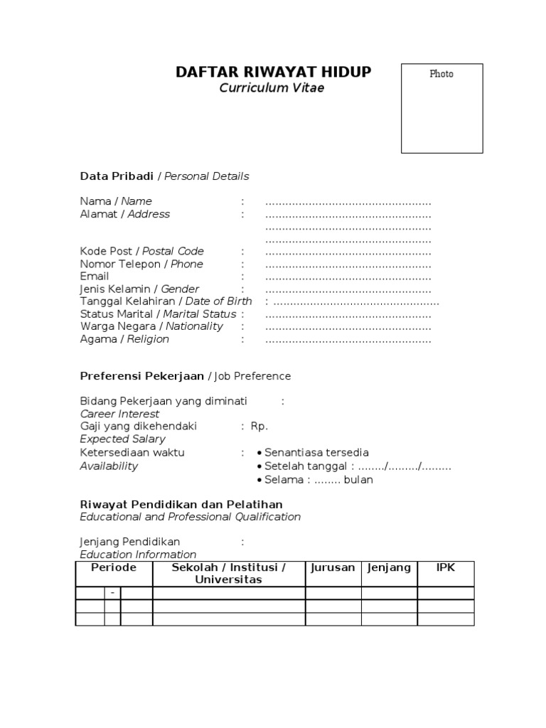 Formulir Daftar Riwayat Hidup