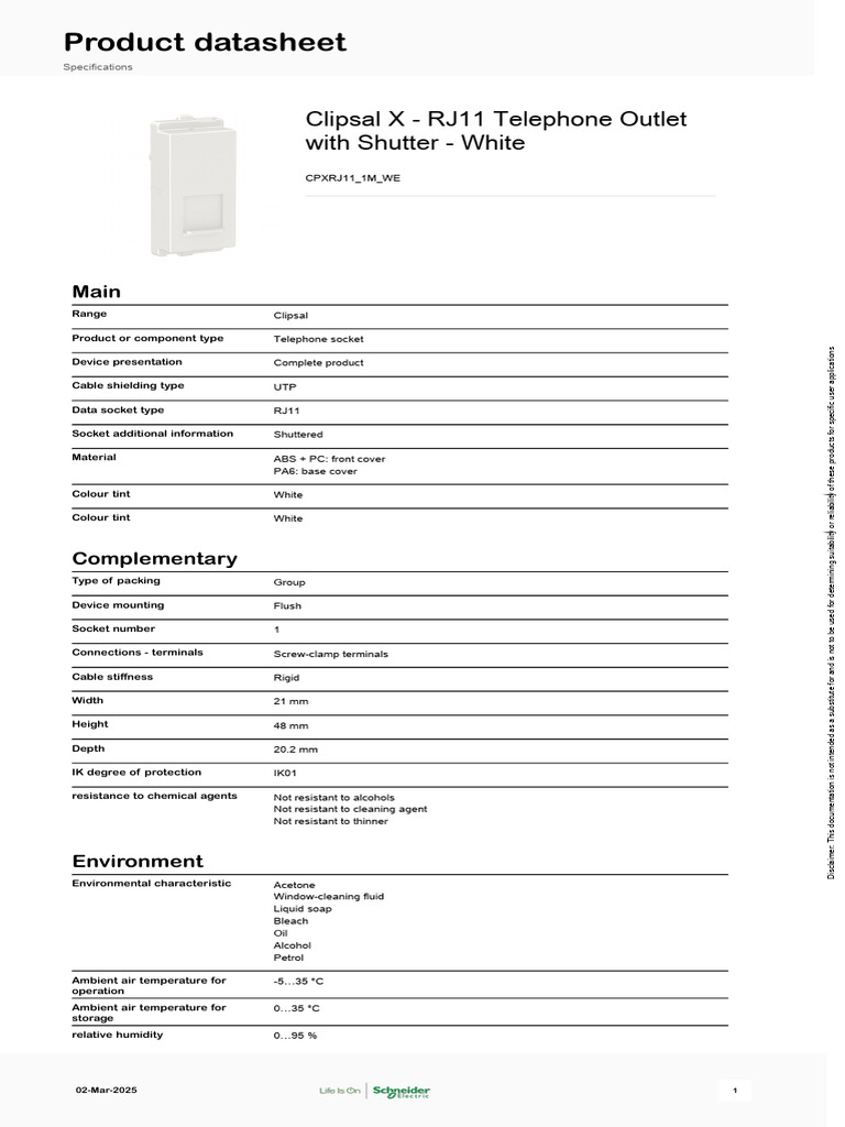 Clipsal X RJ11 Telephone Outlet White | PDF | Recycling | Life Cycle ...