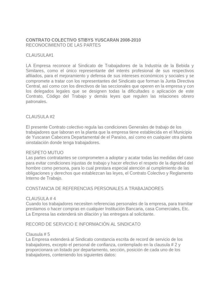Contrato Colectivo Yuscaran | PDF | Salario | Seguro de vida