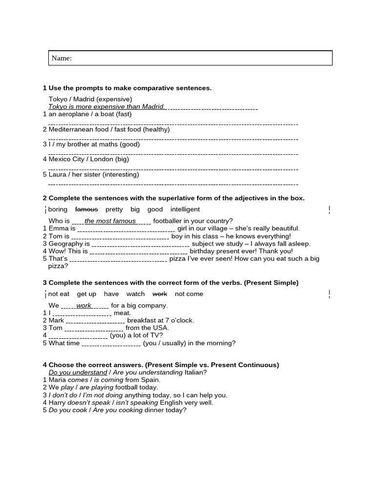 Comparative and Superlative Exercises | PDF | English Language | Verb