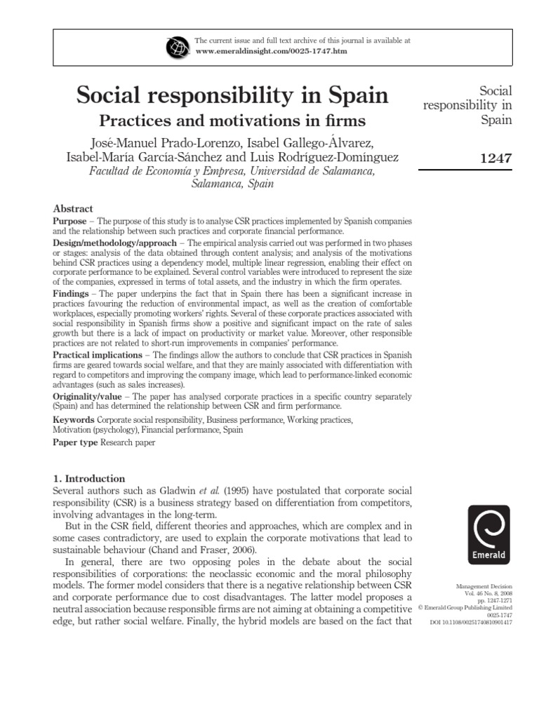 CSR Practices and Impact in Spain | PDF | Corporate Social ...