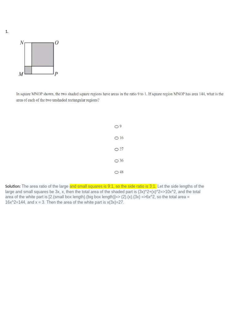 GRE Difficult Math With Answer Review 1 | PDF | Area | Circle