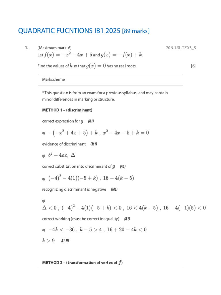 Quadratic Functions Exam Guide | PDF | Quadratic Equation | Algebra