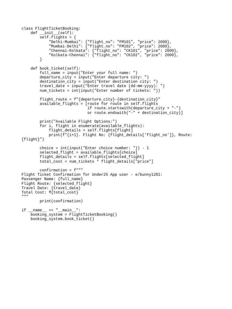 Flight Ticket Booking System Code | PDF