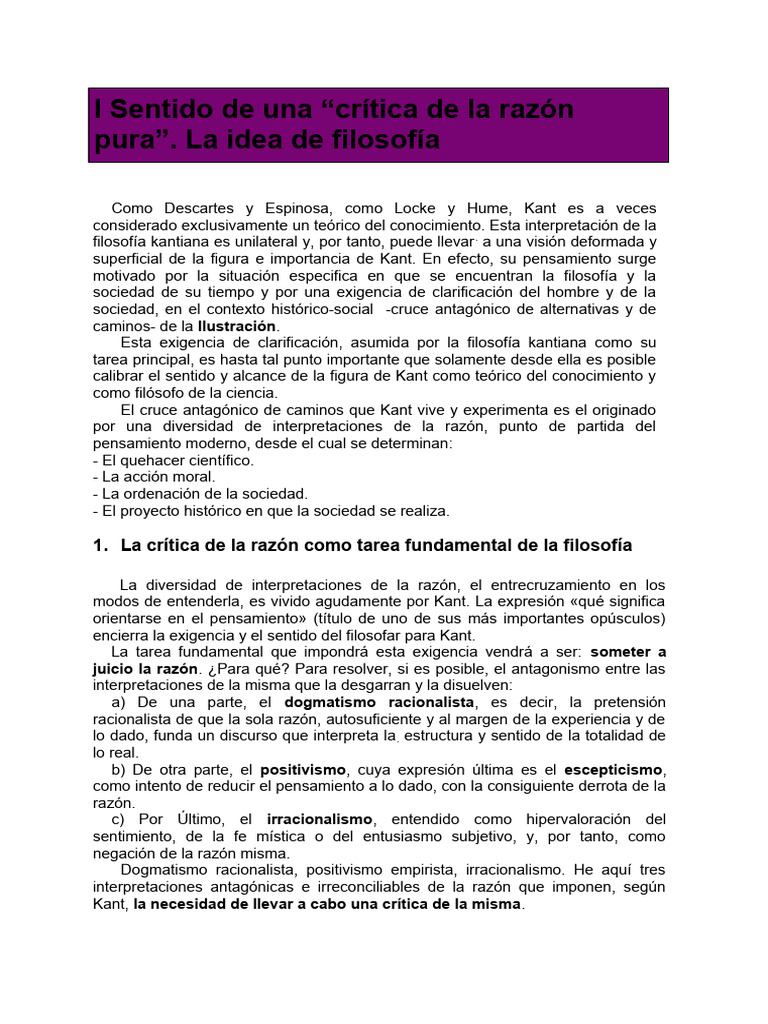 Kant: Crítica de la Razón y Libertad | PDF | Immanuel Kant | A priori y ...