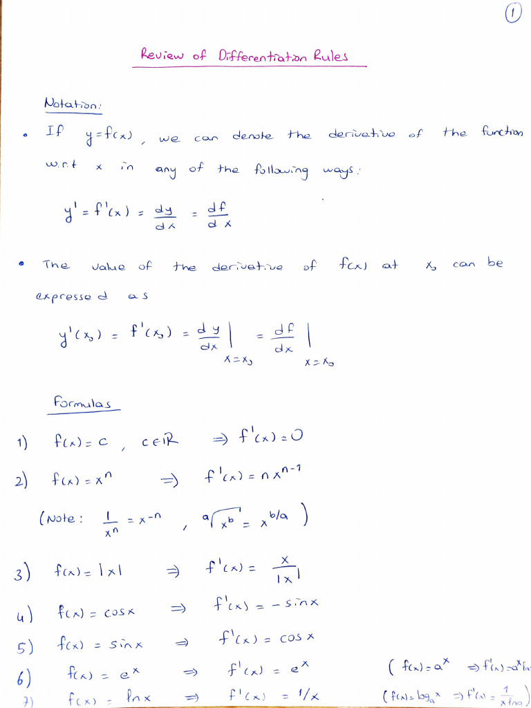 Week1a.review of Differentiation Rules | PDF