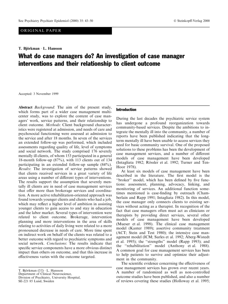 What Do Case Managers Do? An Investigation of Case Manager ...