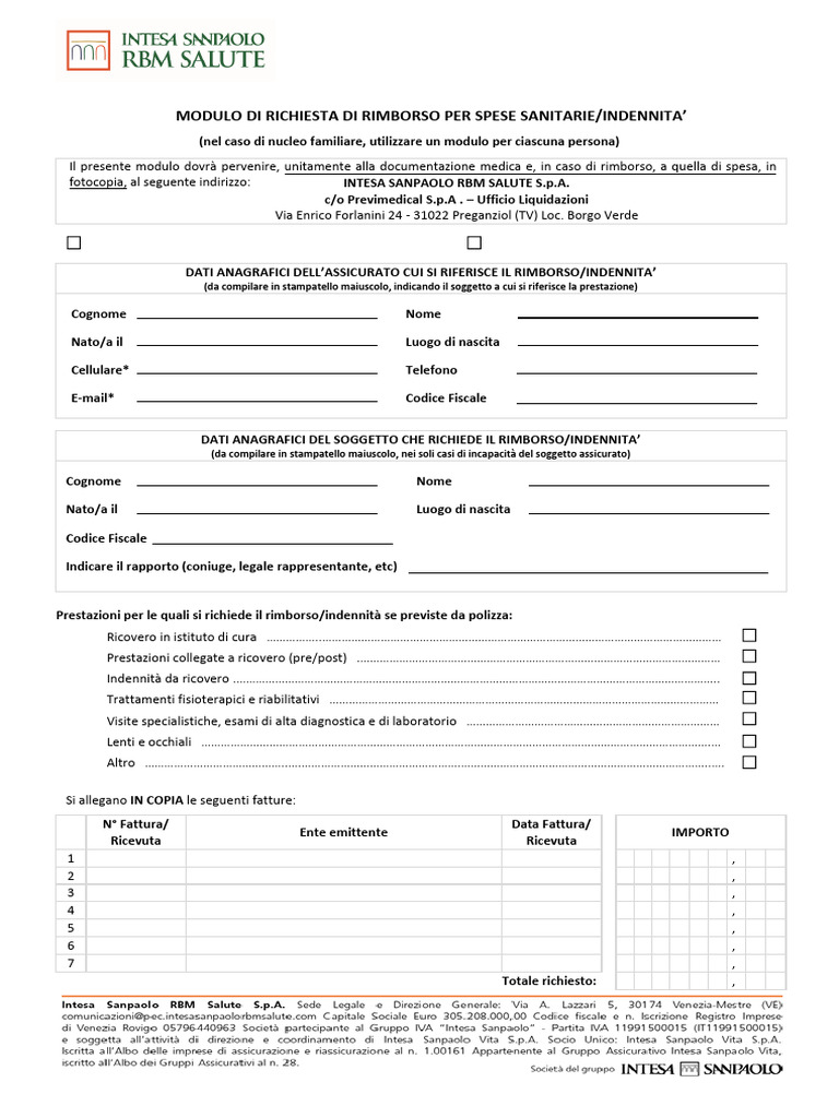 Modulo Di Rimborso Isprbm | PDF