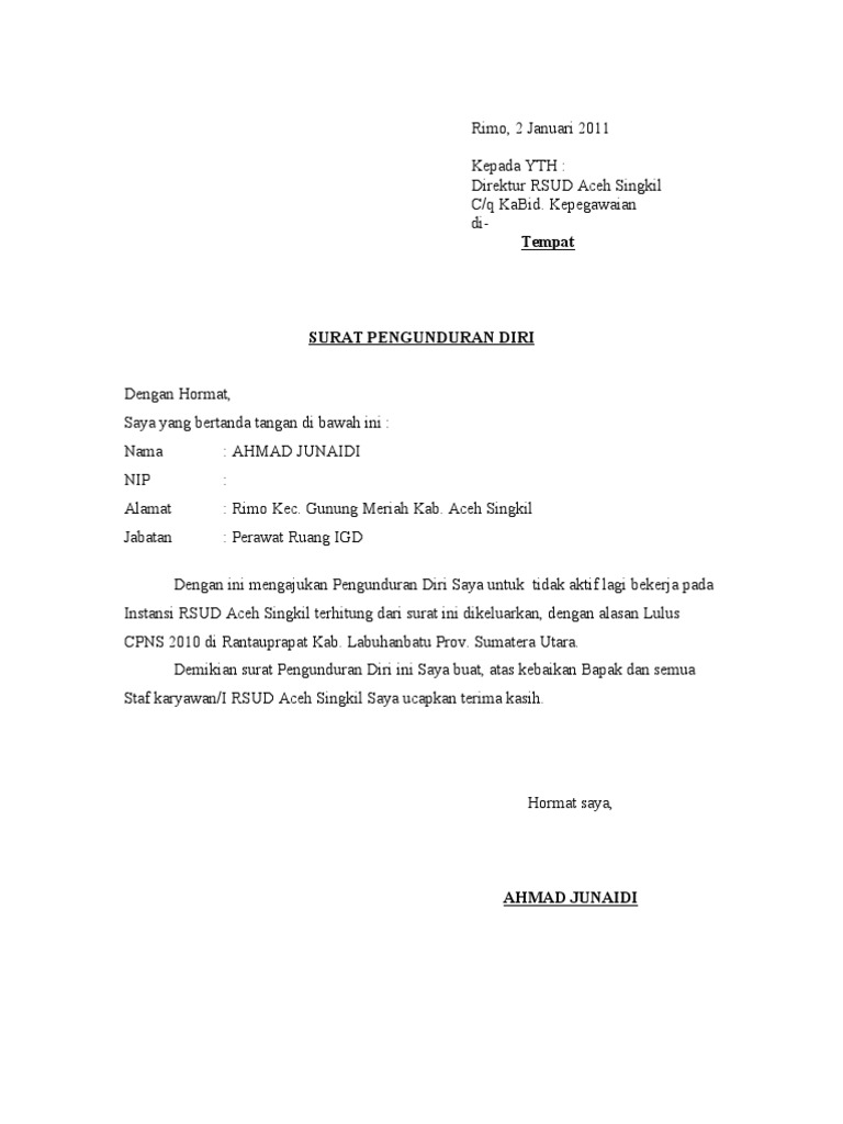 Contoh Surat Pengunduran Diri Pdf