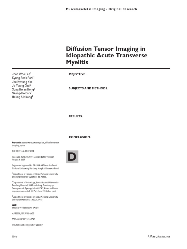 Original Research. Diffusion Tensor Imaging in Idiopathic Acute ...