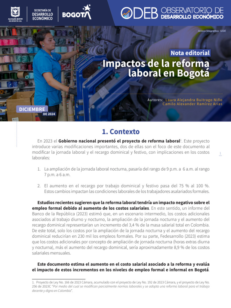 Impacto de la reforma laboral en Bogotá | PDF | Empleo | Economias