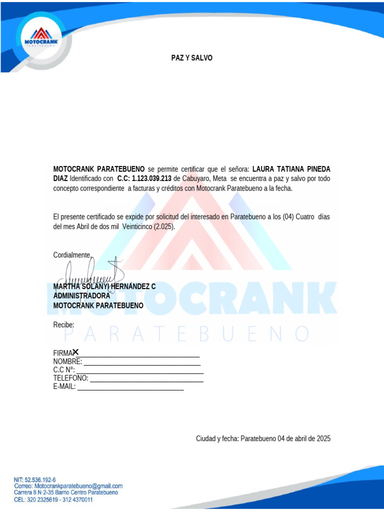 Certificado Paz y Salvo Motocicleta 2025 | PDF