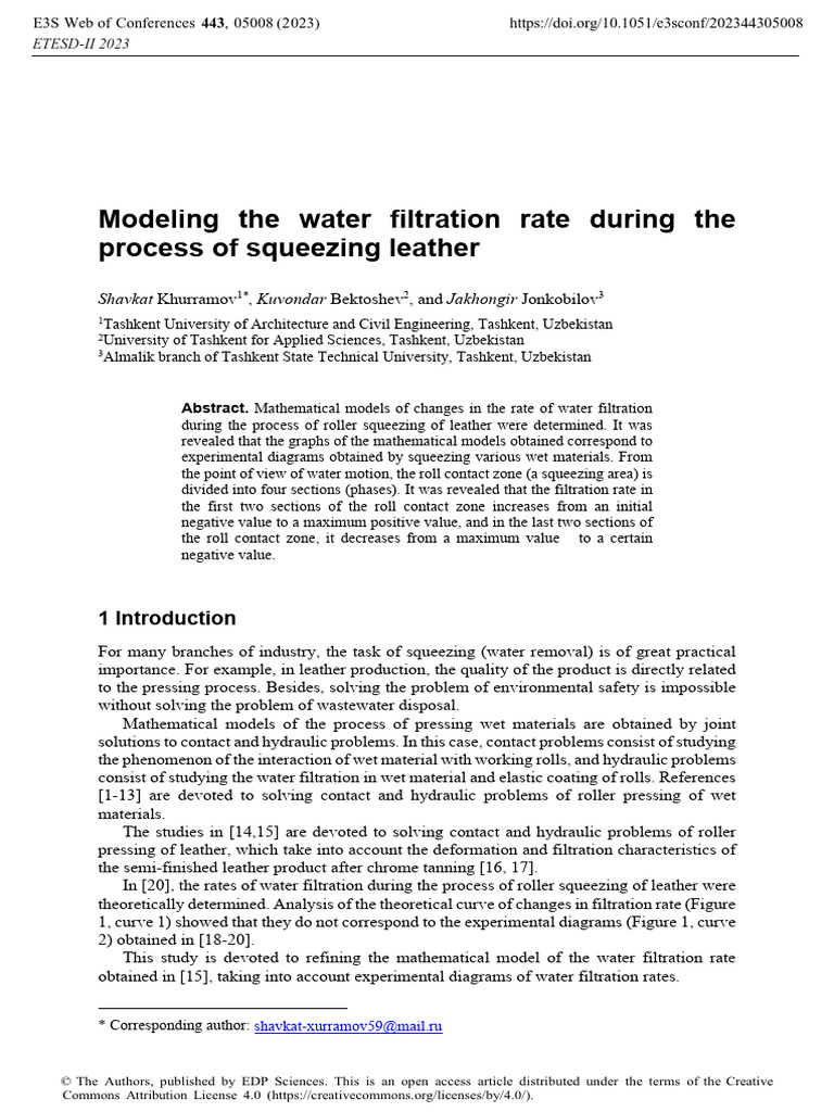 1.modeling The Water Filtration Rate During The Proc | PDF | Water