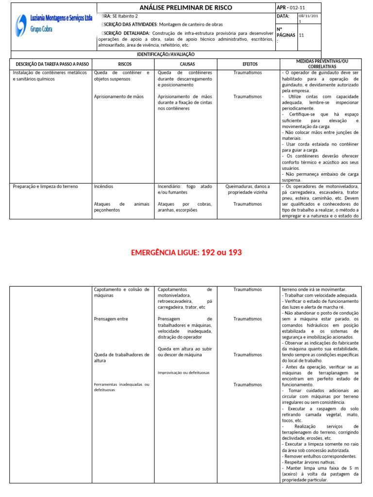 APR 012 Montagem de Canteiro de Obras | PDF | Tanque séptico | Fiação ...