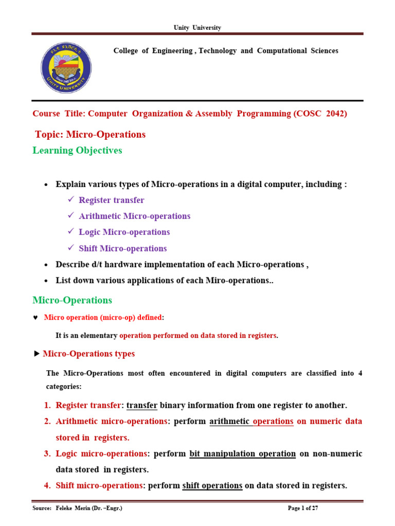 Micro-Operations in Computer Organization | PDF | Central Processing ...