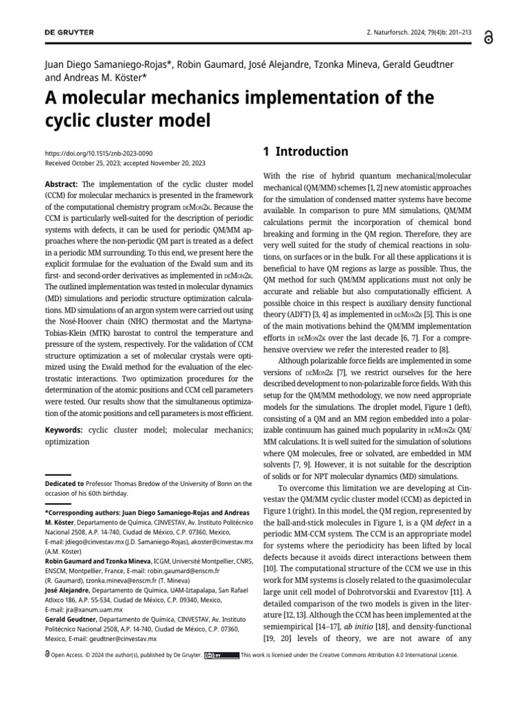 CCM Implementation in DEMON2K | PDF | Molecular Dynamics | Force Field ...