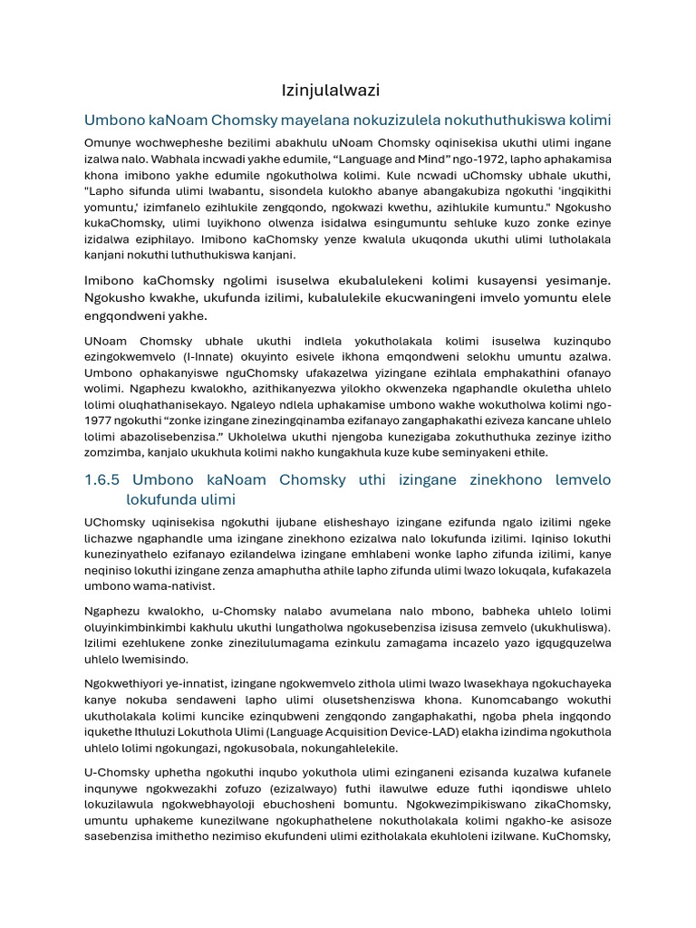 UChomsky: Ukutholwa Kolimi Ezinganeni | PDF | Psychological Theories