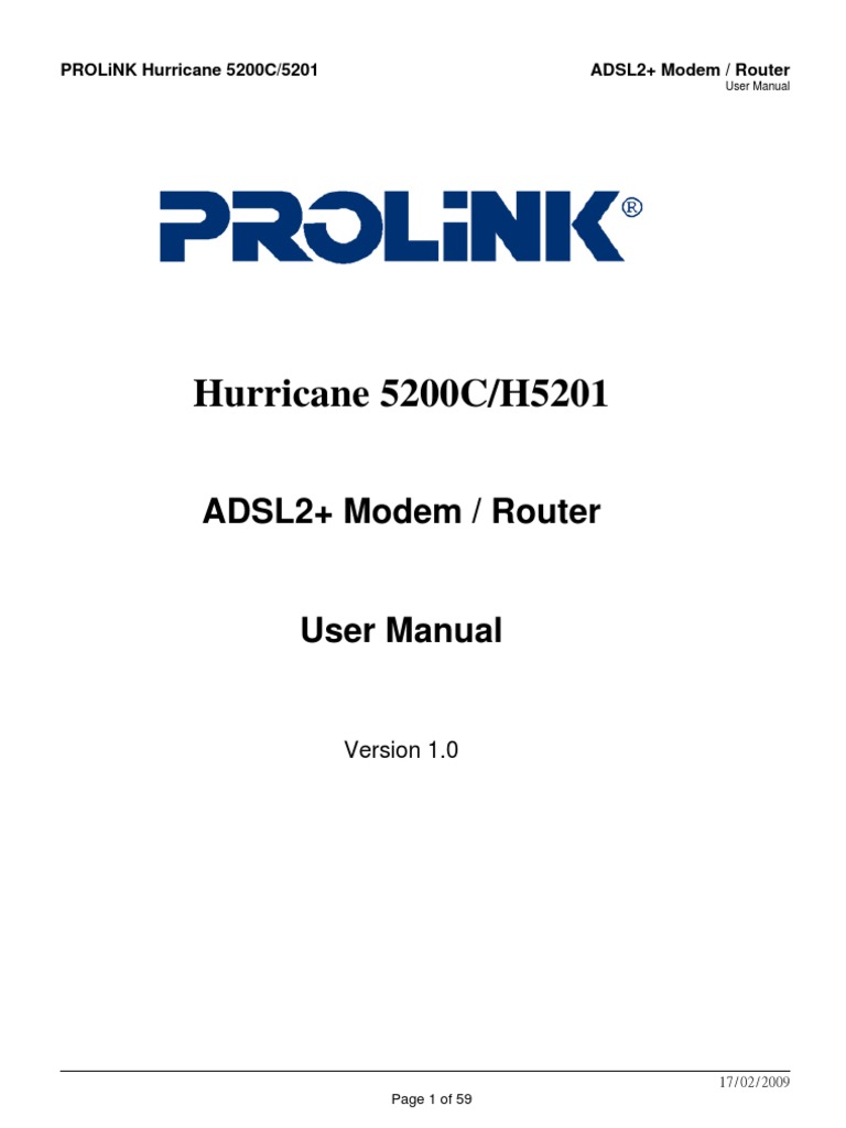 Hurricane 5200C/H5201: ADSL2+ Modem / Router | PDF