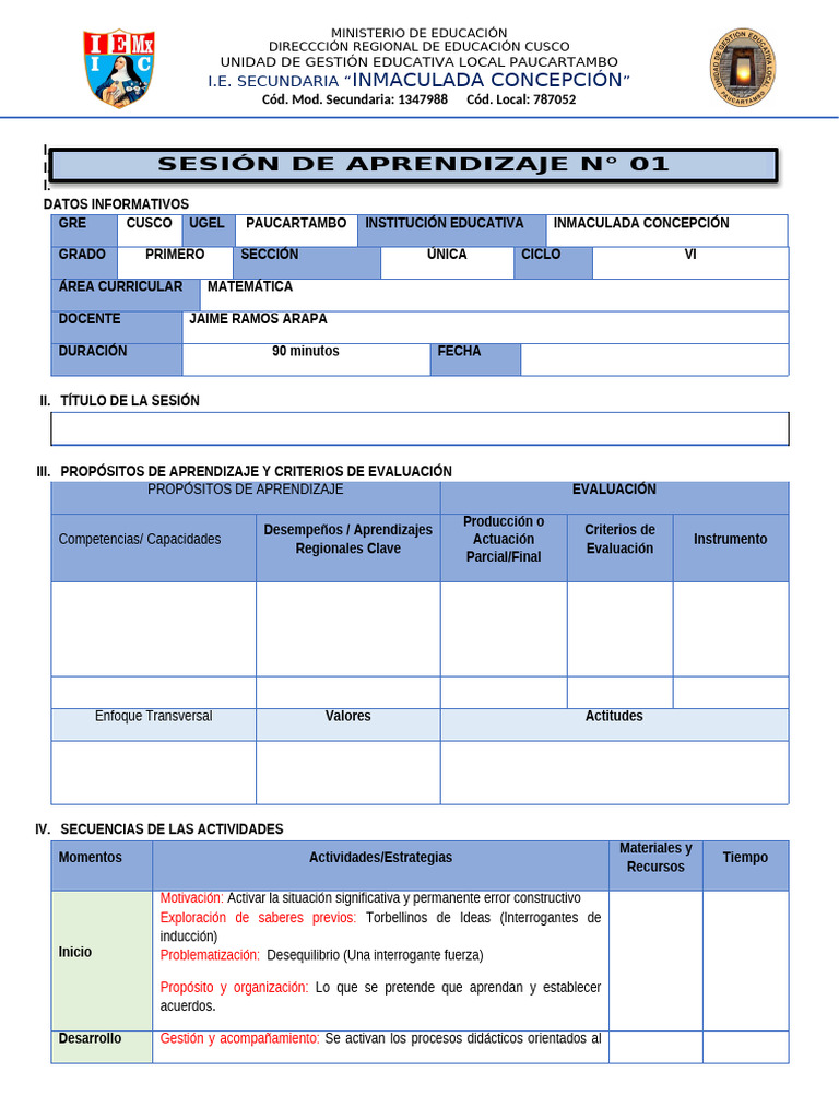 Sa 01 Mat 1° - 2025 | PDF | Evaluación | Aprendizaje