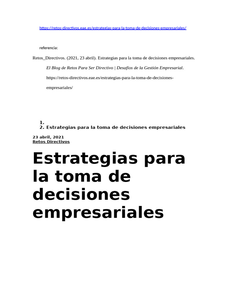 Estrategias para decisiones empresariales | PDF | Toma de decisiones ...