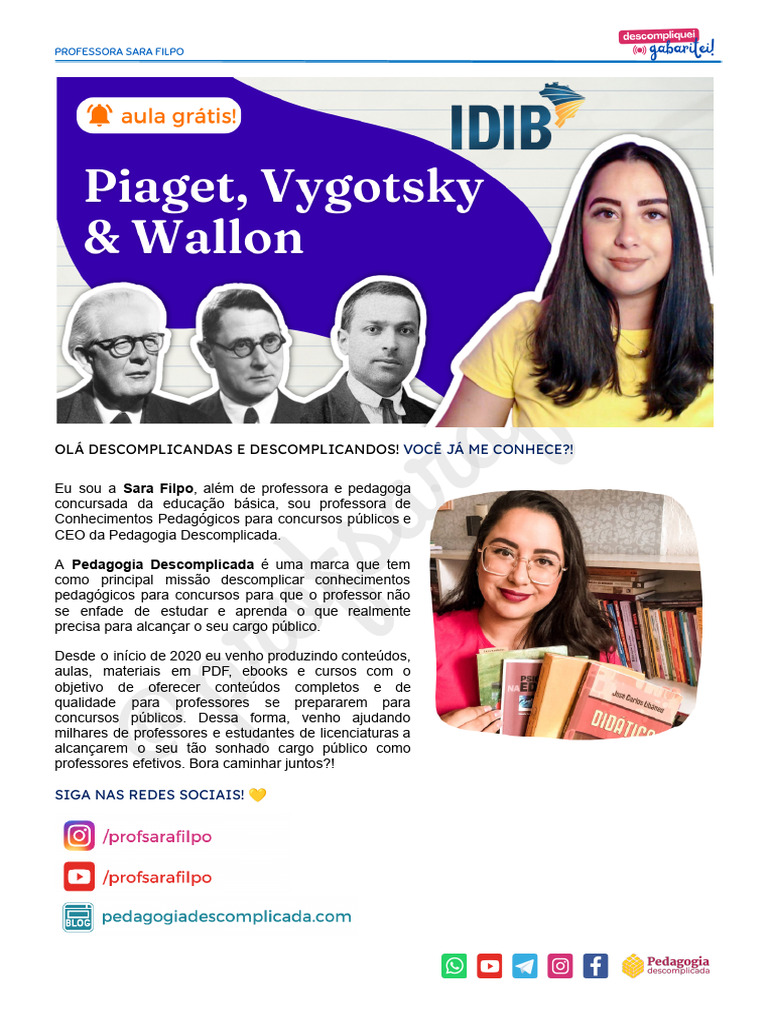 Teorias de Piaget, Vygotsky e Wallon | PDF | Pensamento | Pedagogia