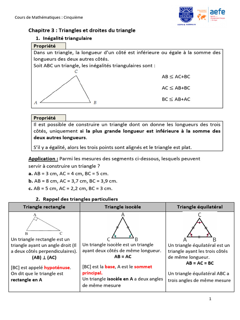 Triangles : Propriétés et Construction | PDF | Triangle | Cercle