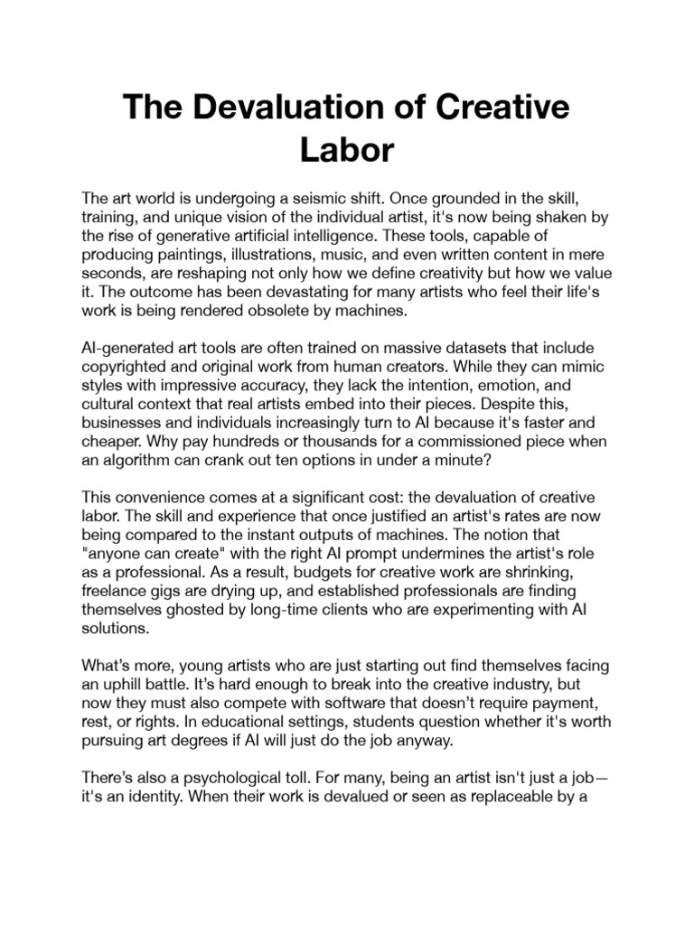 The Devaluation of Creative Labor | PDF | Learning | Artificial ...