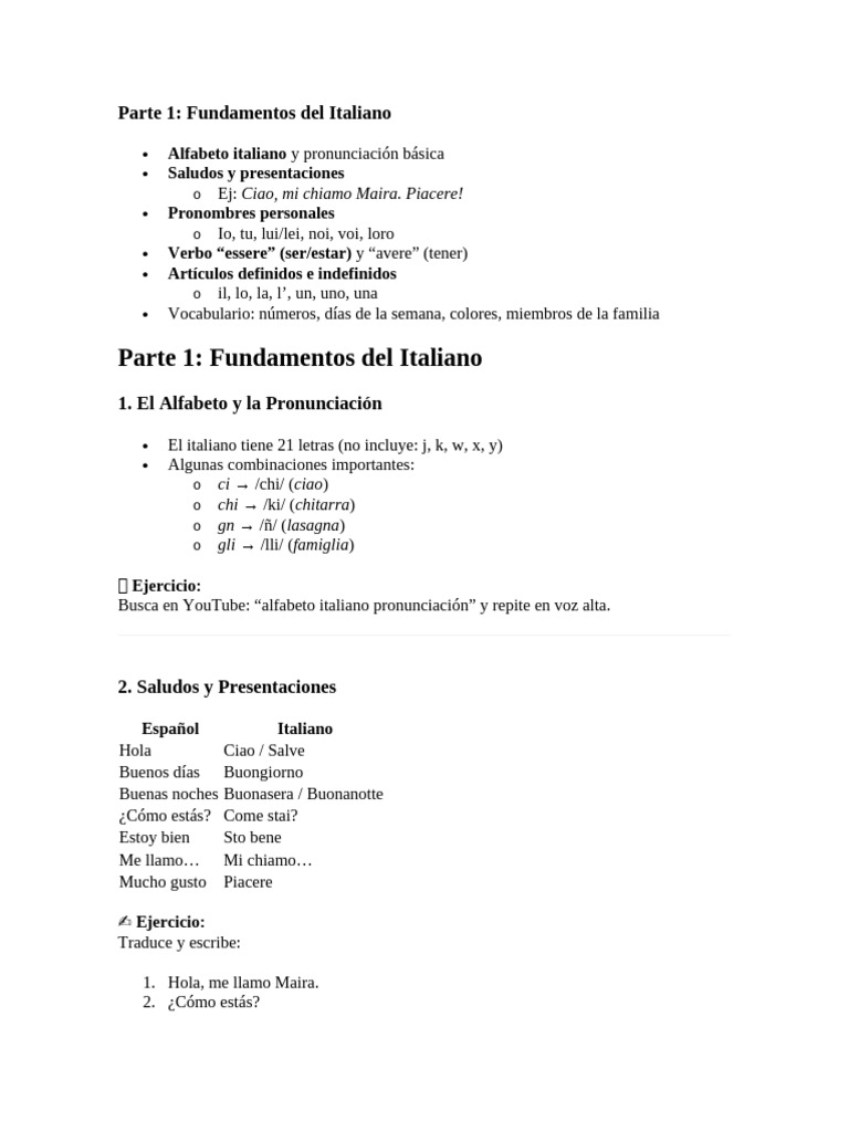 Fundamentos del Italiano: Guía Básica | PDF | Idioma italiano | Sintaxis