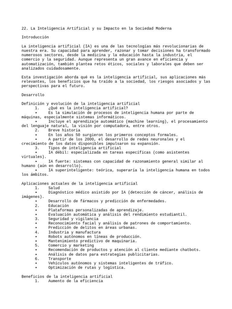 Impacto de la IA en la Sociedad Moderna | PDF | Inteligencia artificial ...