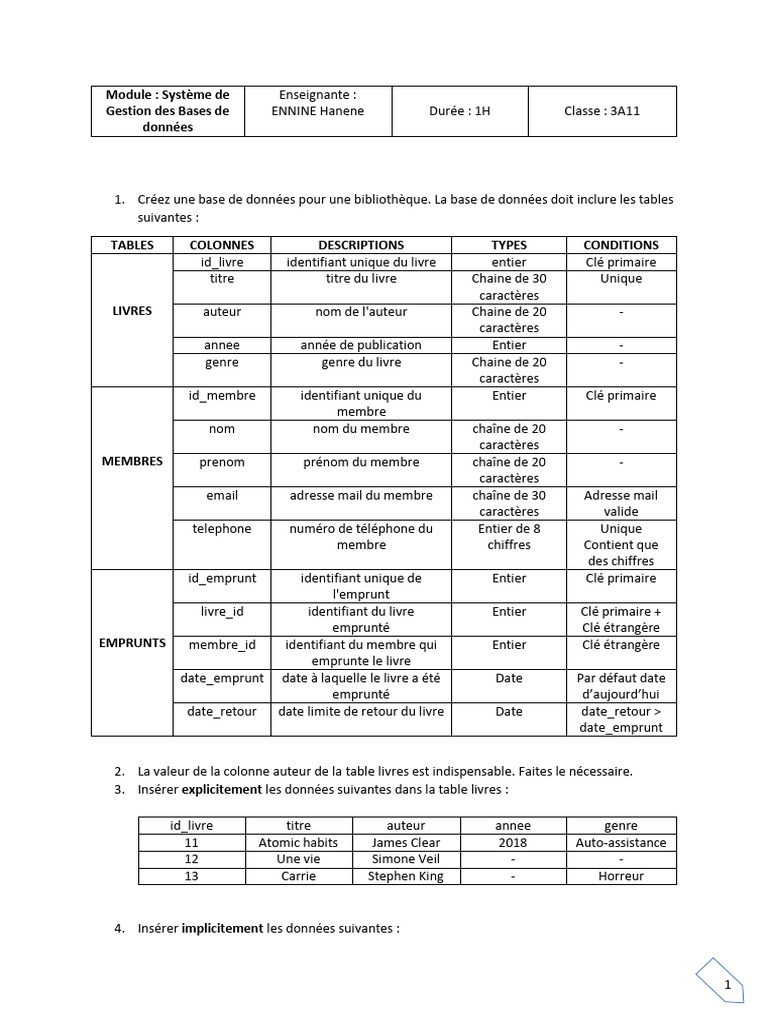 Création d'une base de données bibliothèque | PDF