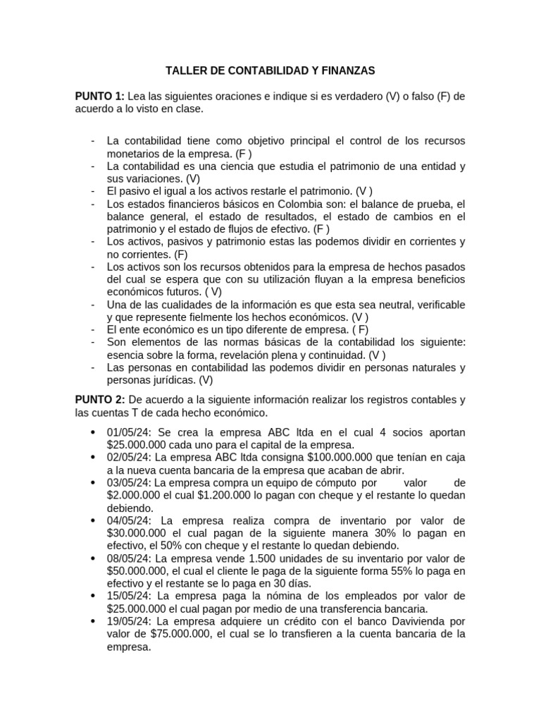Taller de Contabilidad y Finanzas | PDF | Contabilidad | Hoja de balance