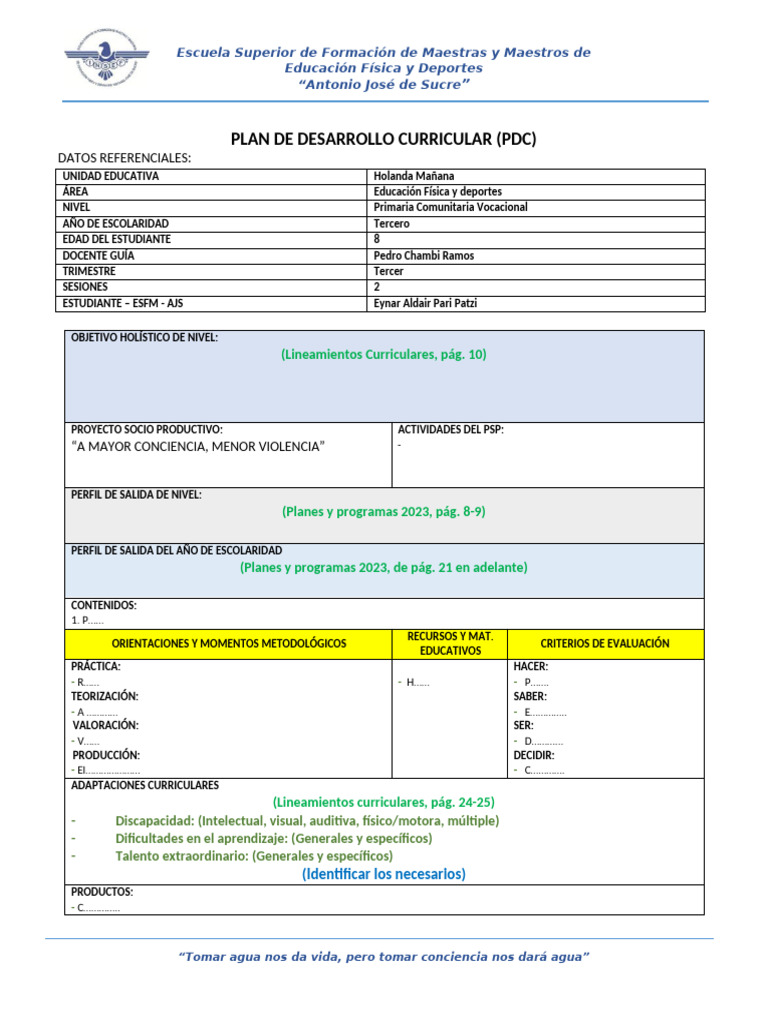 PDC Nuevo Formato | PDF | Escuelas | Cognición