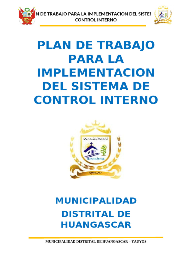 Plan de Trabajo para La Implementacion Del Sistema de Control Interno ...