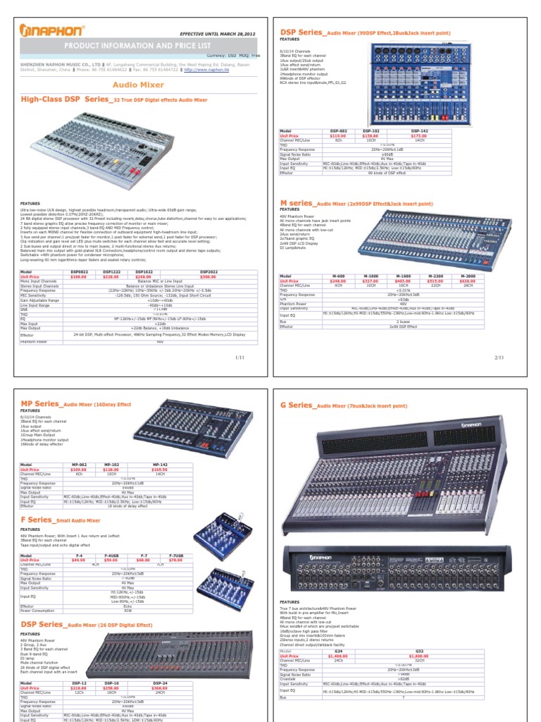 Audio Mixer: Product Information and Price List | PDF | Equalization ...