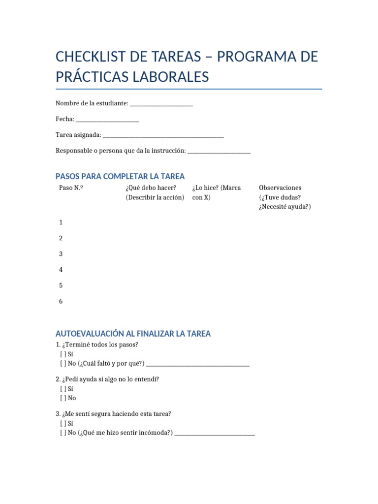 Checklist Tareas Prodis | PDF