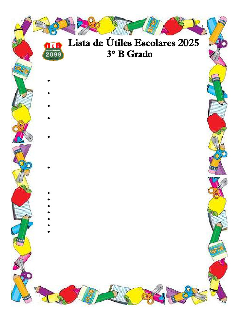 Lista de Utiles Escolares 3ro Grado G-Último | PDF