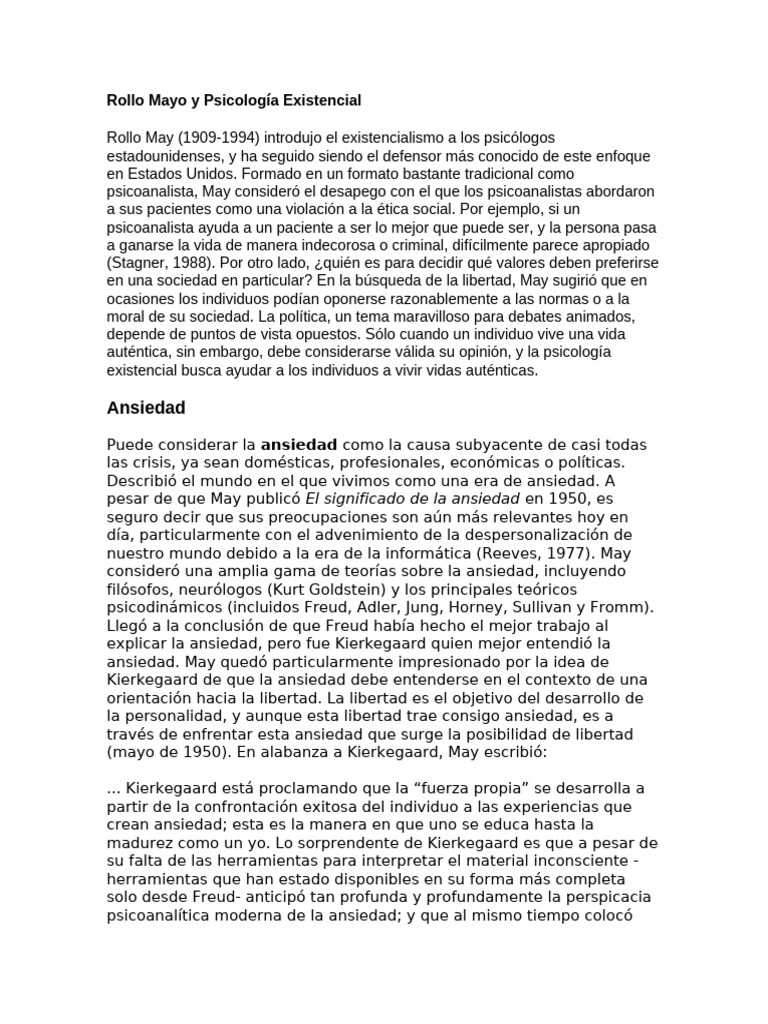 Rollo May y la Ansiedad Existencial | PDF | Amor | Ansiedad