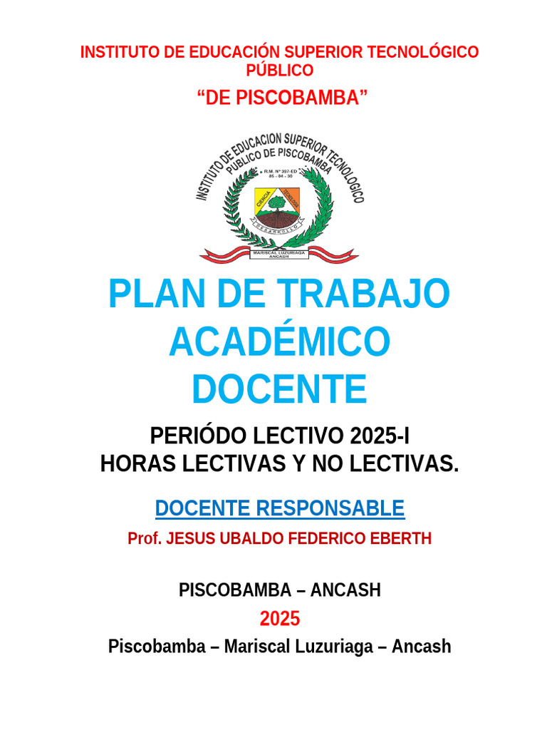 Plan de Trabajo Docente 2025-I IESTP Piscobamba | PDF | Evaluación ...