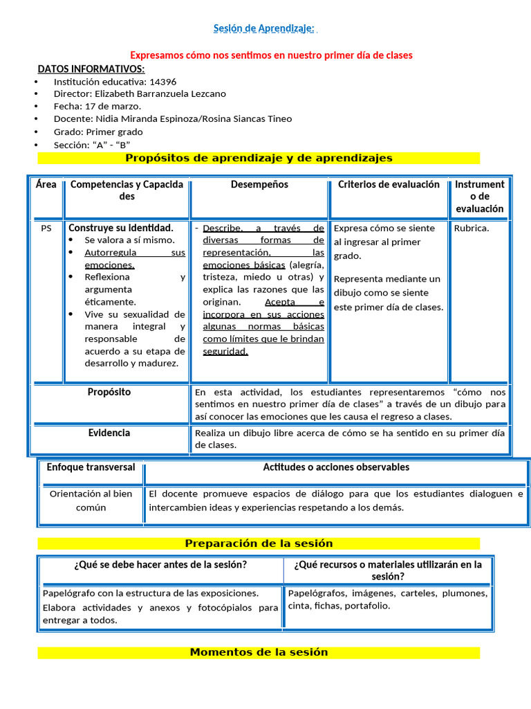 Emociones en el Primer Día de Clases | PDF | Las emociones | Aprendizaje