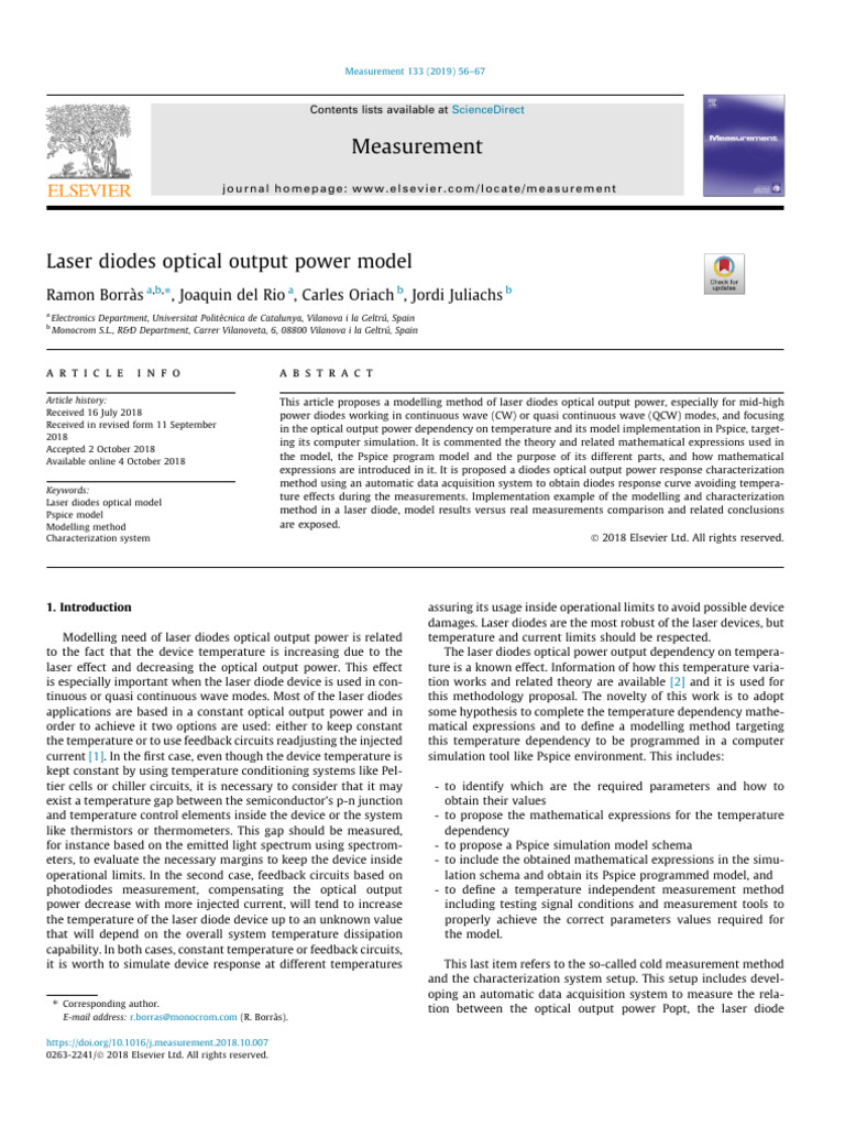 Laser Diodes Optical Power Modeling | PDF | Laser | Laser Diode