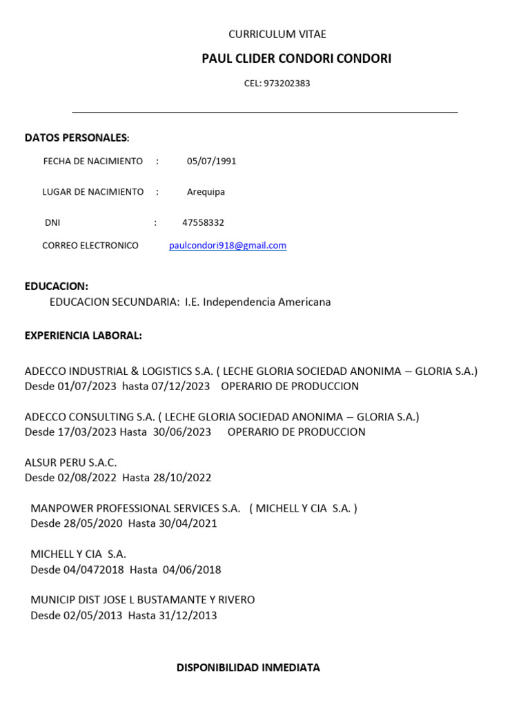 C.V -CONDORI CONDORI (1) | PDF