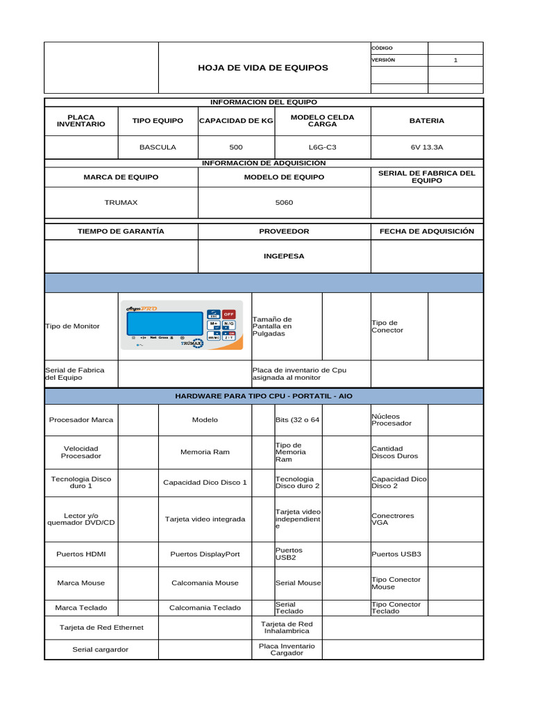 Hoja de Vida de Equipos y Software | PDF | Hardware de la computadora ...