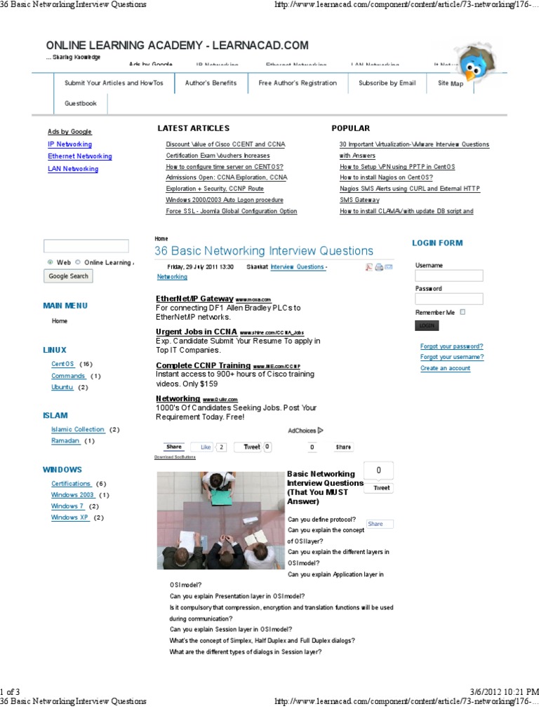 36 Basic Networking Interview Questions PDF Ip Address Osi Model