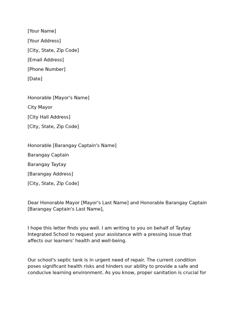 Request for Septic Tank Repair Assistance | PDF