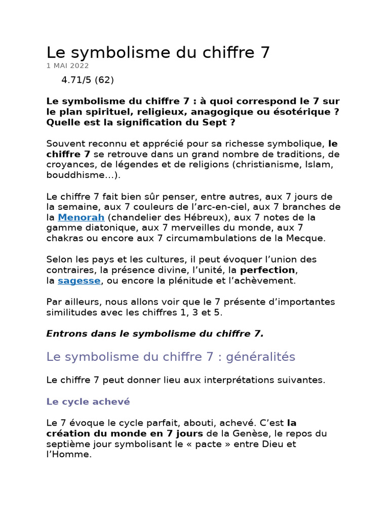 Symbolisme et Signification du Chiffre 7 | PDF | Pythagore | Alchimie
