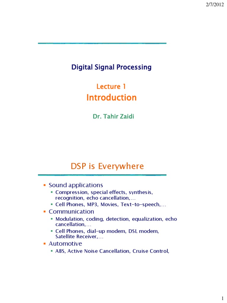 DSP Lec 01 PDF Digital Signal Processing Embedded System