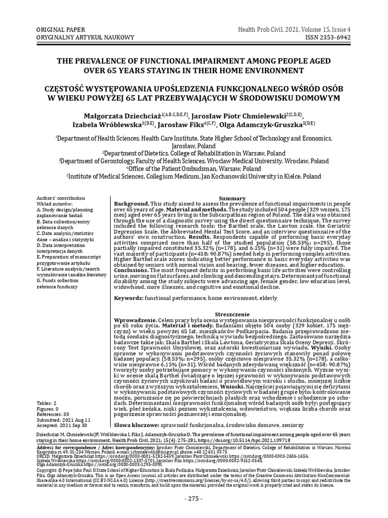 The Prevalence of Functional Impairment | PDF