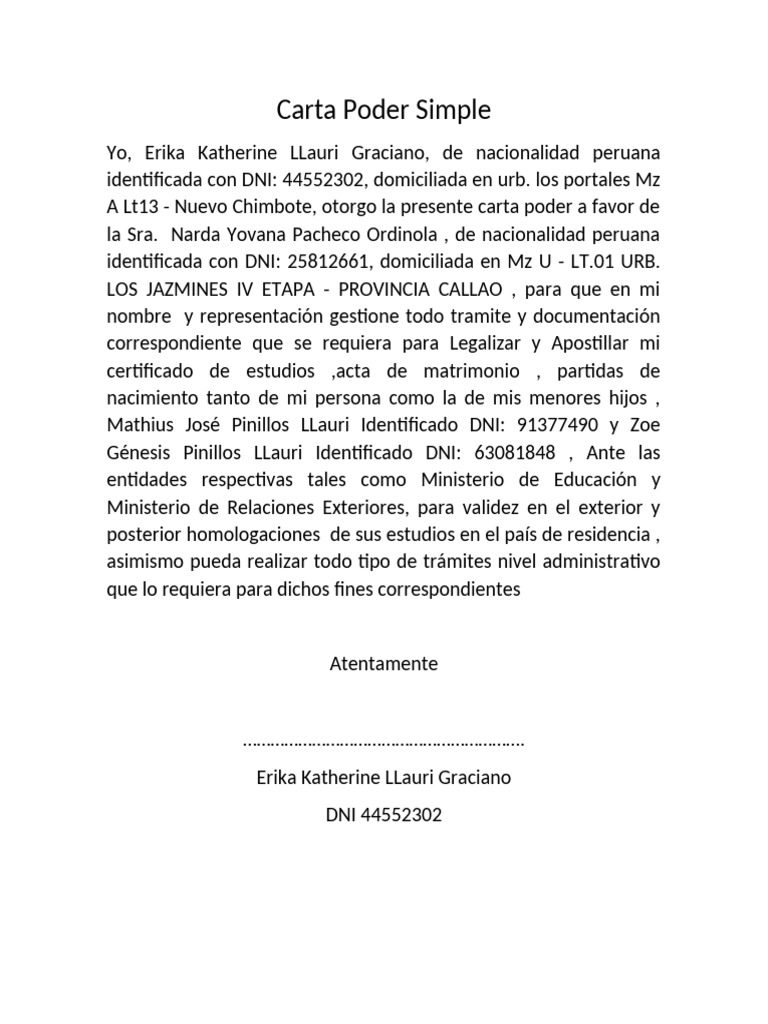 Carta Poder para Legalización de Documentos | PDF